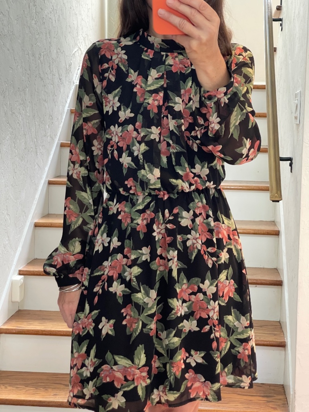 Sienna Sky floral print chiffon long sleeve mini dress women M